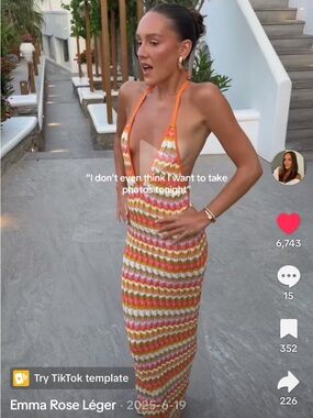 Ronny Kobo Collection Orange, Pink and White Striped Maxi Dress
